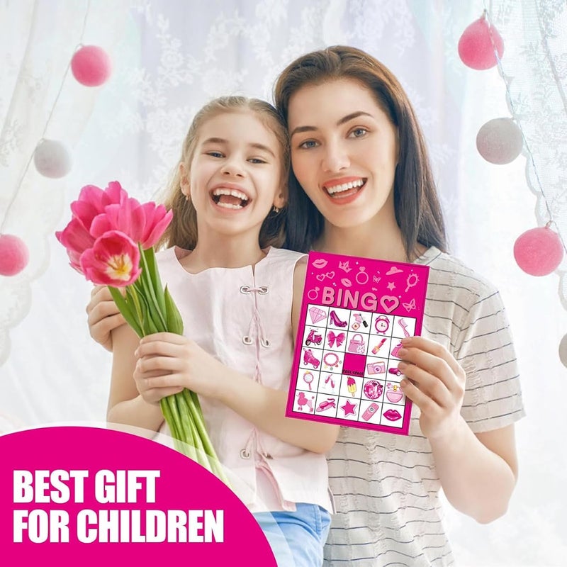 CrazyJan Store Pink Party Bingo Games Hot Pink Birthday Party Game for Adults Girls Birthday Party Favors 24 Players Bingo Cards Party Game for Family Holiday Gatherings Party Supplie - Image 5